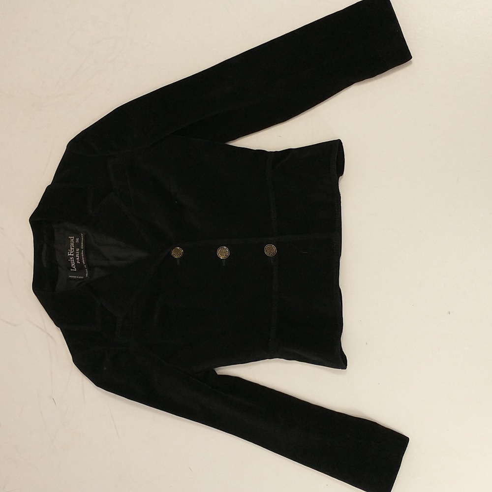 Vintage Designer Black Jacket Louis Feraud Paris Tailored Velvet Fitted Short - Picture 14 of 16